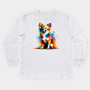 Vibrant Abstract Chihuahua Color Splash Art Portrait Kids Long Sleeve T-Shirt